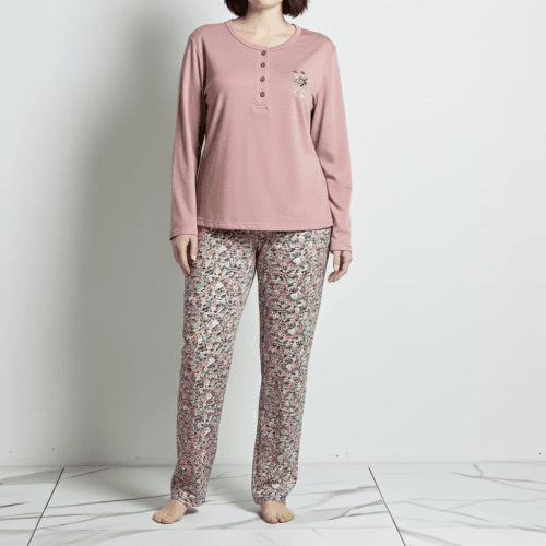 Γυναικεία πυτζάμα βαμβακερή με βελούδινη επένδυση 3685