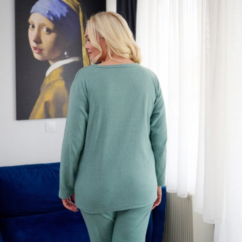 PLUS SIZE Γυναικεία πυτζάμα  βαμβακερή  με φούτερ επένδυση 1912