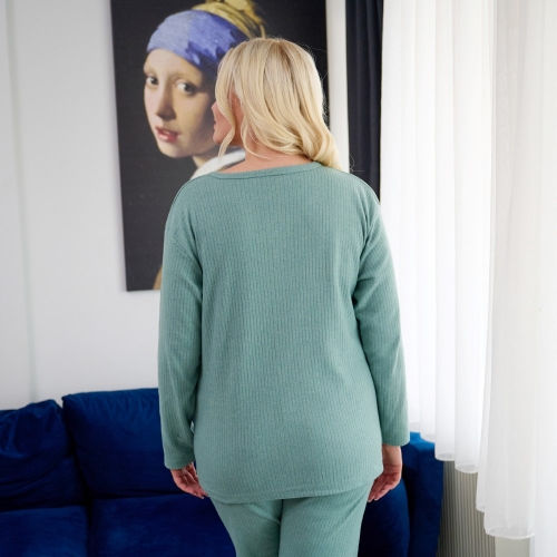 PLUS SIZE Γυναικεία πυτζάμα  βαμβακερή  με φούτερ επένδυση 1912