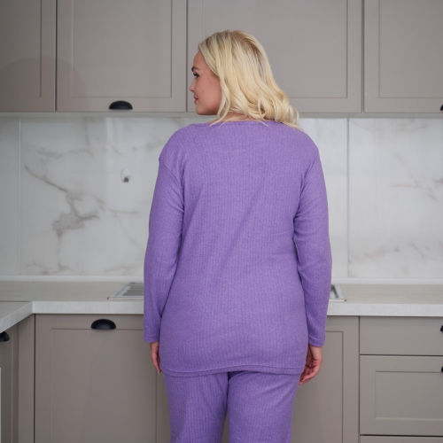 PLUS SIZE Γυναικεία πυτζάμα  βαμβακερή  με φούτερ επένδυση 1912