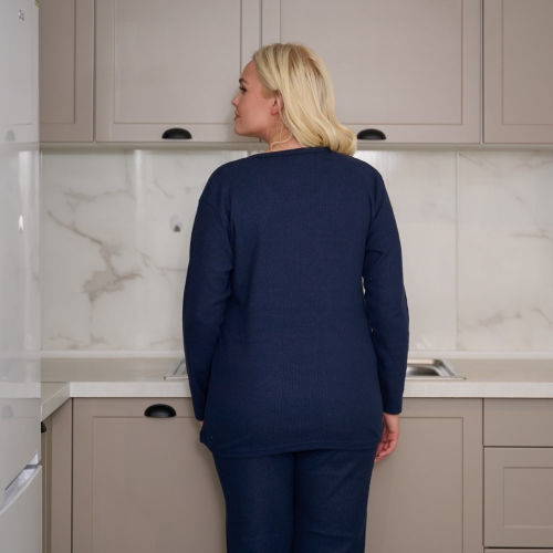 PLUS SIZE Γυναικεία πυτζάμα  βαμβακερή  με φούτερ επένδυση 1912