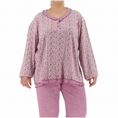 PLUS SIZE Γυναικεία πυτζάμα βαμβακερή με φούτερ επένδυση 8269