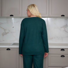 PLUS SIZE Γυναικεία πυτζάμα  βαμβακερή  με φούτερ επένδυση 1912