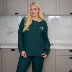 PLUS SIZE Γυναικεία πυτζάμα  βαμβακερή  με φούτερ επένδυση 1912