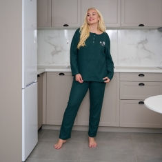 PLUS SIZE Γυναικεία πυτζάμα  βαμβακερή  με φούτερ επένδυση 1912