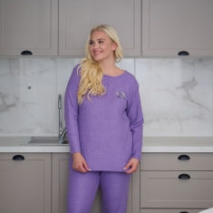 PLUS SIZE Γυναικεία πυτζάμα  βαμβακερή  με φούτερ επένδυση 1912