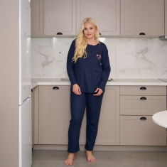 PLUS SIZE Γυναικεία πυτζάμα  βαμβακερή  με φούτερ επένδυση 1912