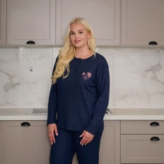 PLUS SIZE Γυναικεία πυτζάμα  βαμβακερή  με φούτερ επένδυση 1912