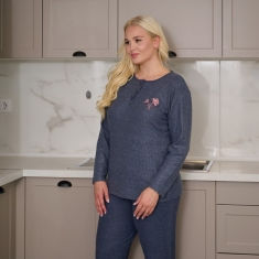 PLUS SIZE Γυναικεία πυτζάμα  βαμβακερή  με φούτερ επένδυση 1912