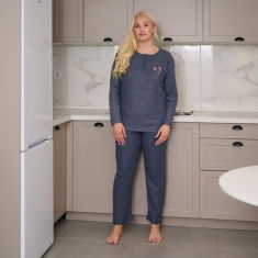 PLUS SIZE Γυναικεία πυτζάμα  βαμβακερή  με φούτερ επένδυση 1912
