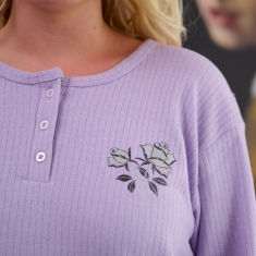 PLUS SIZE Γυναικεία πυτζάμα  βαμβακερή  με φούτερ επένδυση 1912