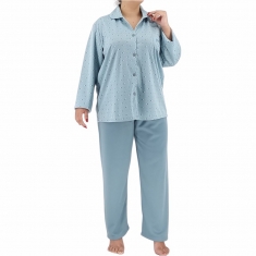 PLUS SIZE Γυναικεία πυτζάμα βαμβακερή με φούτερ επένδυση και κουμπιά 3555