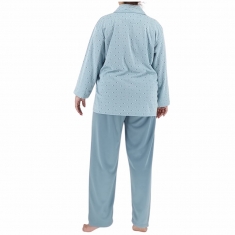 PLUS SIZE Γυναικεία πυτζάμα βαμβακερή με φούτερ επένδυση και κουμπιά 3555