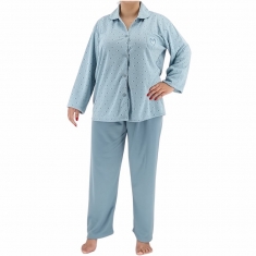 PLUS SIZE Γυναικεία πυτζάμα βαμβακερή με φούτερ επένδυση και κουμπιά 3555