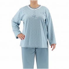 PLUS SIZE Γυναικεία πυτζάμα βαμβακερή με φούτερ επένδυση 3554